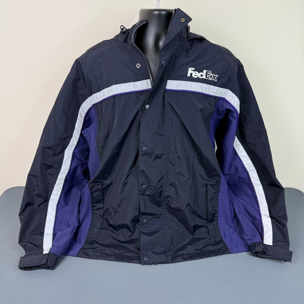 FedEx Mens Stan Herman VF Imagewear Reflective Rain Coat Windbreaker Hooded Larg